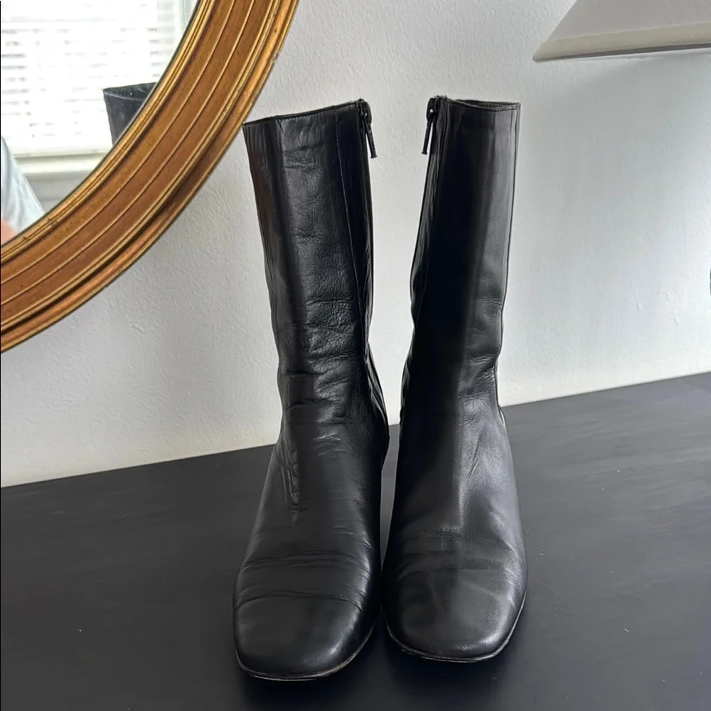 Cole Haan Vintage Leather Black Heeled Mid-Calf Boots Made in Italy - Picture 6 of 15
